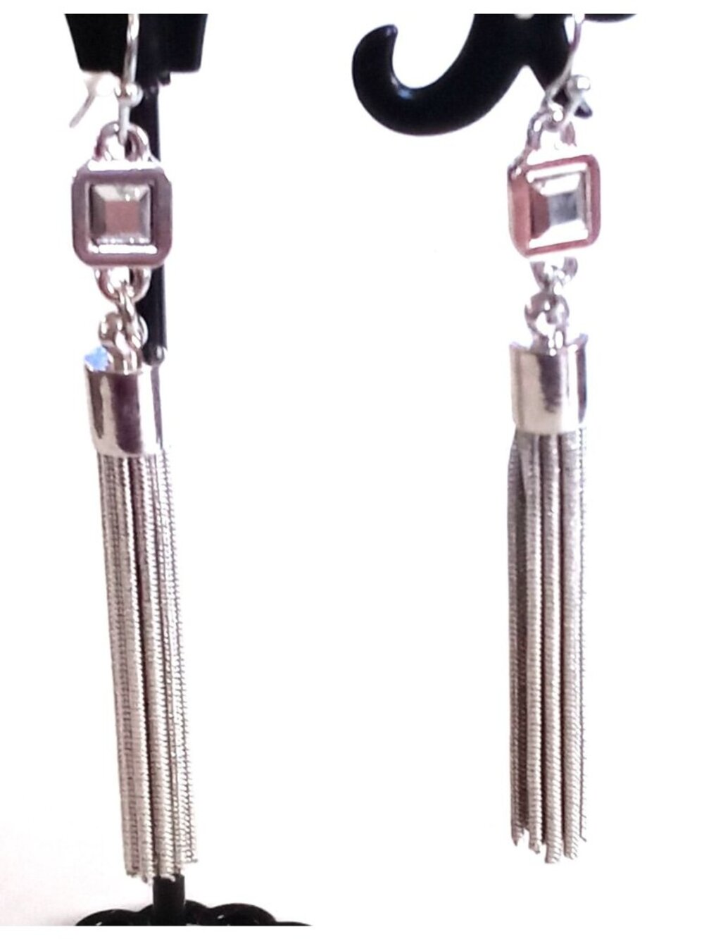 Elegant Dangle Tassel Earrings Silver Tone
